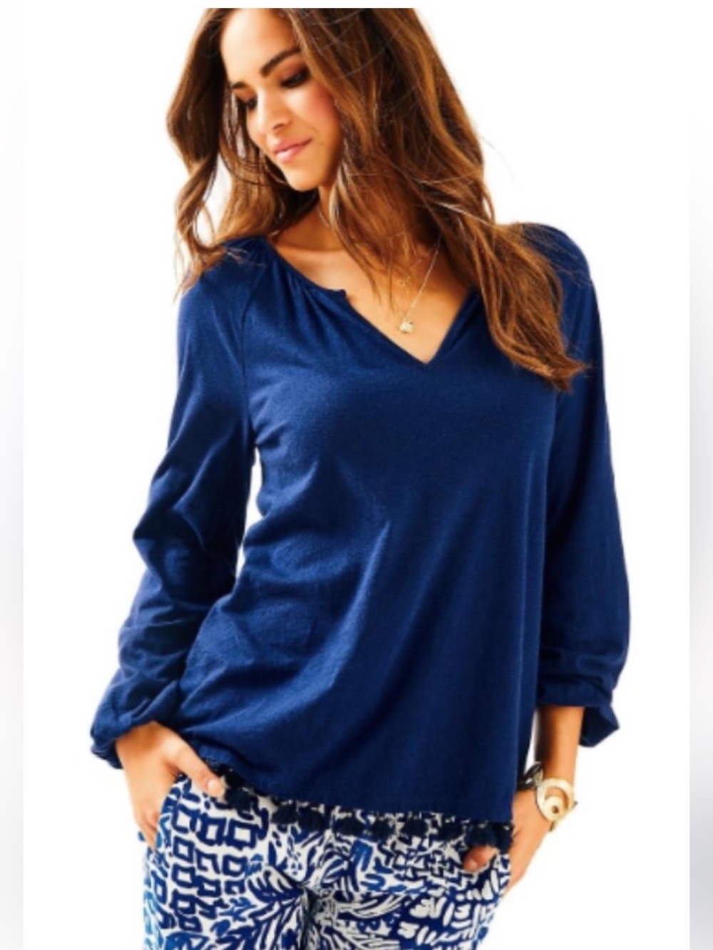Lilly Pulitzer Linzy navy blue tassel top cotton (TAG MISSING…SIZE M)